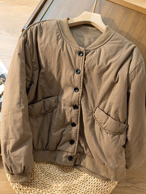 Long Sleeve Round Neck 100% Natural Fabric Button Down Coat