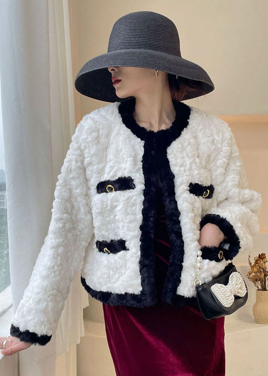 White O-neck Thick Faux Fur Jackets Winter