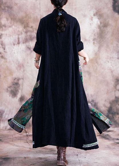Boutique Loose Fitting Winter Coat Fall Green Print Lapel Patchwork Coat