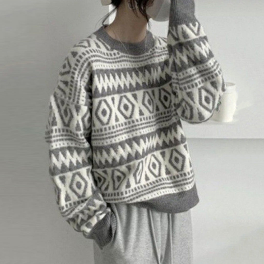 Vintage Geometry Round Neck Comfy Daily Sweater elevenforest